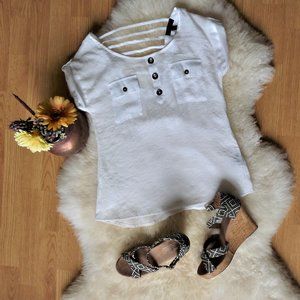 Short Sleeve Blouse Open Back, White